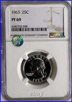 1963 Washington Quarter NGC PF 69 Sight White Beautiful Coin