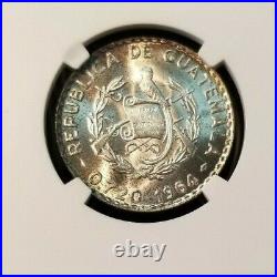 1964 Guatemala Silver 25 Centavos Native Ngc Ms 67 Top Pop Beautiful Coin