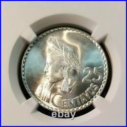 1964 Guatemala Silver 25 Centavos Native Ngc Ms 67 Top Pop Beautiful Coin