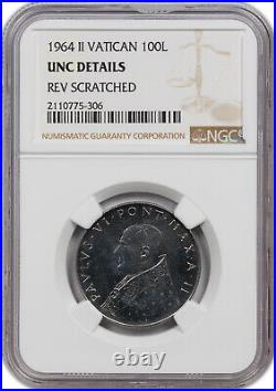 1964 II Vatican 100l Ngc Unc Details Rev Scratched Beautiful Coin