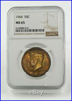 1964 Kennedy Half Dollar Ngc Ms 65 Beautiful Multi Color Toned Coin #a14