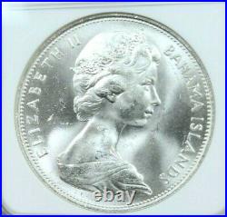 1966 Bahamas Silver 5 Dollars Coat Of Arms Ngc Ms 64 Scarce Bu Beautiful Coin