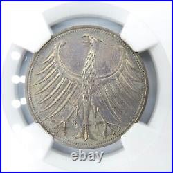 1966-G Silver German 5 Mark Coin MS64 NGC Beautiful Toning