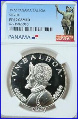 1972 Panama Silver 1 Balboa Vasco Nunez De Balboa Ngc Pf 69 Cameo Beautiful Coin