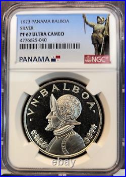 1973 Panama Silver 1 Balboa Vasco Nunez Ngc Pf 67 Ultra Cameo Beautiful Coin