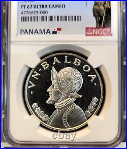 1973 Panama Silver 1 Balboa Vasco Nunez Ngc Pf 67 Ultra Cameo Beautiful Coin