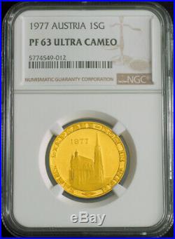 1977, Austria. Vienna. Beautiful Proof Gold 1 Stephans Groschen Coin. NGC PF-63