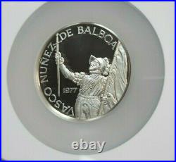 1977 Panama Silver 20 Balboas Vasco Nunez Ngc Pf 68 Ultra Cameo Beautiful Coin