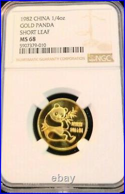 1982 China Gold 1/4 Oz Panda Short Leaf Ngc Ms 68 Very Scarce Beautiful Coin