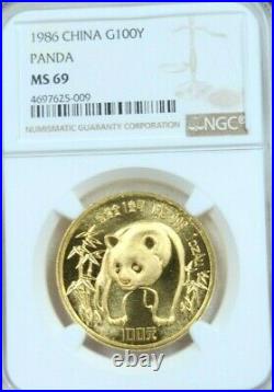 1986 China Gold 100 Yuan G100y Panda Ngc Ms 69 Very Scarce High Grade Gem Beauty