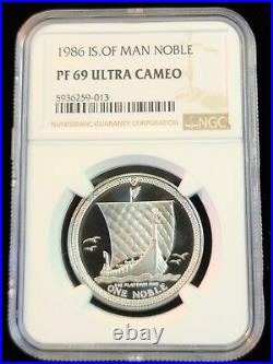 1986 Isle Of Man Platinum 1 Noble Ngc Pf 69 Ultra Cameo 1 Oz Low Mintage Beauty