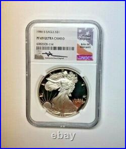 1986 S Silver Eagle Ngc Pf69 Ultra Cameo Signed John Mercanti! Beautiful Coin