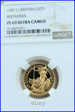 1987 Great Britain Gold 25 Pounds Britannia Ngc Pf 69 Ultra Cameo Beautiful Coin