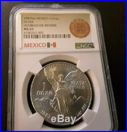 1987 Mexico Silver Libertad 1 Onza Doubled Die Reverse Ngc Ms 65 Beautiful Coin