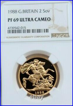 1988 Great Britain Gold 2 Sovereign Ngc Pf 69 Ultra Cameo High Grade Beautiful