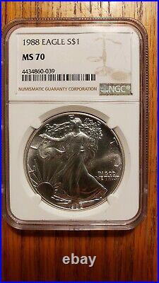 1988 MS70 American Silver Eagle NGC Brown Label Beautiful NO Spots