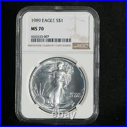 1989 American Silver Eagle MS70 Brown NGC Label. No Spots or Toning. Beauty