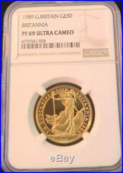1989 Great Britain Gold 50 Pounds Britannia Ngc Pf 69 Ultra Cameo Scarce Beauty