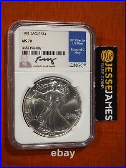 1991 American Silver Eagle Ngc Ms70 Edmund Moy Signed Beautiful Coin Low Pop