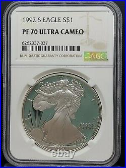 1992-S NGC PF70 UCAM American Silver Eagle S$1 Dollar PROOF Beautiful PR70