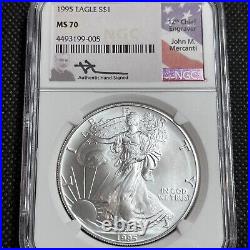 1995 P Silver Eagle Ms70 Ngc Signed Mercanti Flag Beautiful Low Pop #558