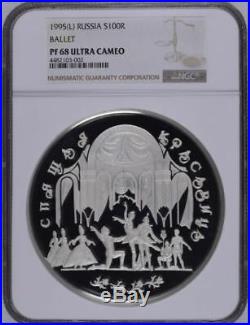 1995 Russia Silver 1 Kilo. 100 Rubles Coin. Sleeping Beauty Ballet NGC PF68
