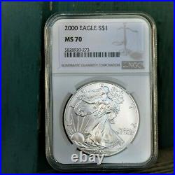 2000 American Silver Eagle $1 Dollar Bullion NGC MS70. Brown Label Beauty