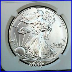 2000 American Silver Eagle $1 Dollar Bullion NGC MS70. Brown Label Beauty