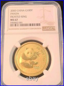 2000 China Gold 100 Yuan G100y Panda Frosted Ring Ngc Ms 67 High Grade Beauty