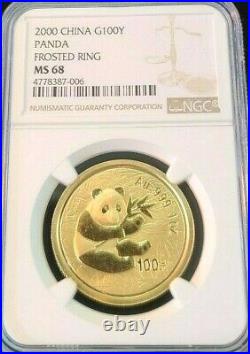 2000 China Gold 100 Yuan G100y Panda Frosted Ring Ngc Ms 68 High Grade Beauty