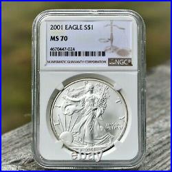 2001 American Silver Eagle 4th Year $1 Dollar NGC MS70. Brown Label Beauty