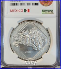 2001 Mexico Silver 5 Pesos S5p Jaguar Ngc Ms 66 Very Scarce Beautiful Gem Coin