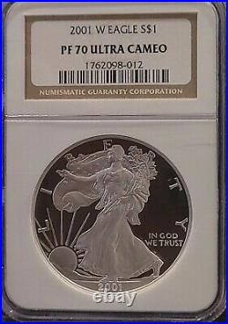 2001-W NGC PF70 UCAM American Silver Eagle S$1 Dollar PROOF Beautiful PR70