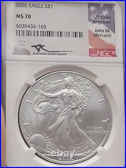 2002 American Silver Eagle Ngc Ms70 John Mercanti Signed Beautiful Coin Low Pop