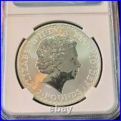 2002 Great Britain Silver 2 Pounds Britannia Ngc Ms 69 Scarce No Spots Beautiful
