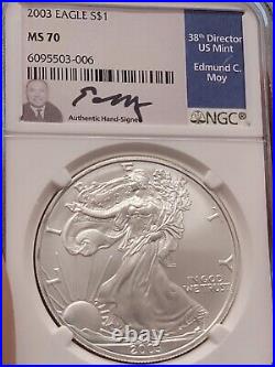 2003 American Silver Eagle Ngc Ms70 Edmund Moy Signed Beautiful Coin Low Pop