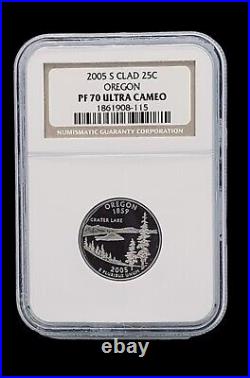 2005 S Ngc Pf70 Ultra Cameo 90% Silver Proof 5 Coin Quarter Set Kansas Ca Mn Wv