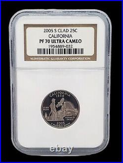 2005 S Ngc Pf70 Ultra Cameo 90% Silver Proof 5 Coin Quarter Set Kansas Ca Mn Wv