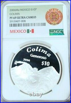 2006 Mexico Silver 10 Pesos Colima Ngc Pf 69 Ultra Cameo Scarce Beautiful Coin