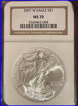 2007-W Burnished American Silver Eagle NGC MS70 Beautiful Spot Free Coins