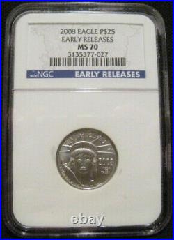 2008 $25 PLATINUM AMERICAN EAGLE NGC MS70 ER 1/4 oz Early Releases BEAUTY