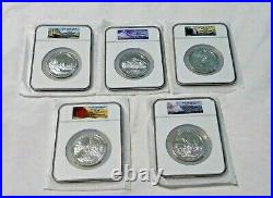 2010 5 Oz Us Mint. 999 Silver America Beautiful Complete Set Ms69 Early Release