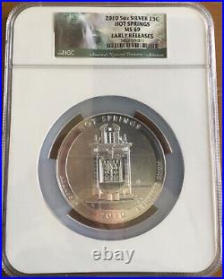 2010 America The Beautiful 5 Oz Silver NGC MS69 HOT SPRINGS EARLY RELEASES