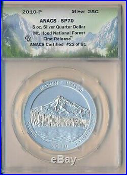 2010 Atb America The Beautiful 5-coin Set 5 Oz Silver Anacs (pcgs, Ngc) Sp 70