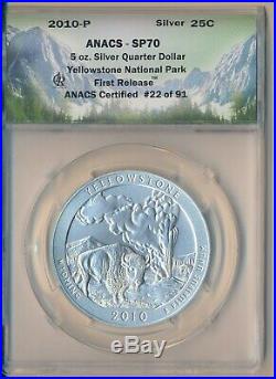 2010 Atb America The Beautiful 5-coin Set 5 Oz Silver Anacs (pcgs, Ngc) Sp 70