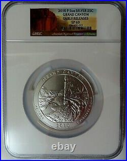 2010 GRAND CANYON 5 OZ Silver AMERICA THE BEAUTIFUL 25C NGC SP 69 EARLY RELEASES
