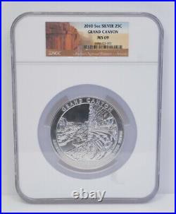 2010 US Mint 5oz Silver 25C Grand Canyon Coin Certified NGC MS69 Free Ship