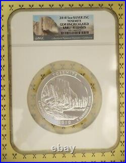 2010 Yosemite 5 Oz SILVER Quarter NGC MS 69 Early Releases with10 FREE GOLDBACKS