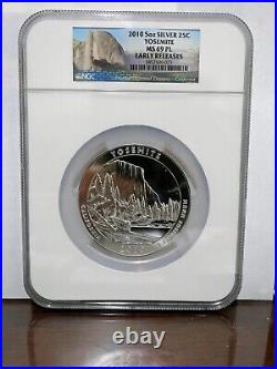 2010 Yosemite America The Beautiful Ms69 Proof Like Er 5 Troy Oz Silver Coin