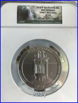 2010-p Hot Springs America Beautiful Atb 5 Oz. Silver Ngc Sp69 Early Releases Er